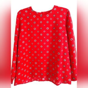 Vintage Chaus Petites Red Blouse Shirt Long Sleeve Size 12P 12 Petite Chest 36"